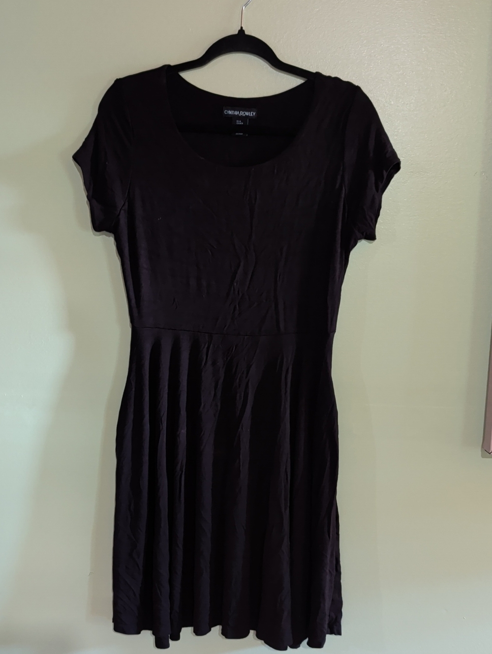 Cynthia Rowley Black Short-Sleeve Fit-and-Flare Jersey Knit Mini Dress